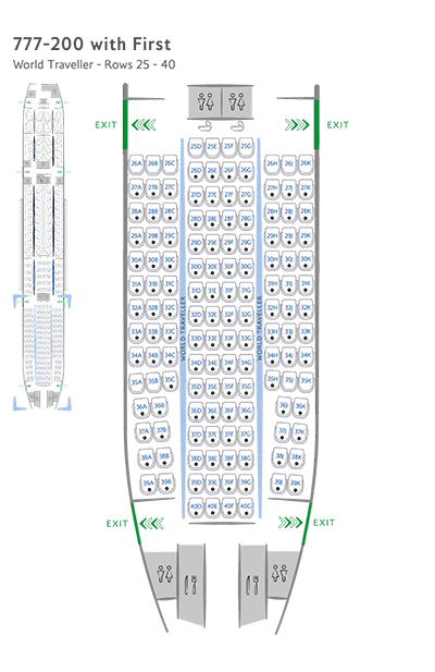Boeing 777-200 World Traveller with first class seat map