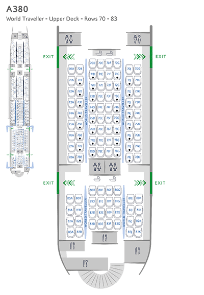 A380 World Traveller upper deck seat map