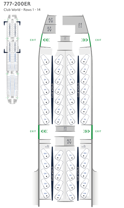 Boeing 777-200ER Club World seat map