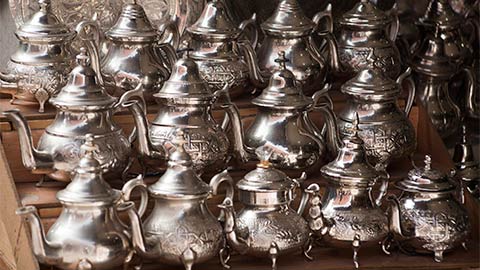Teapots at Medina Souk in Marrakech.