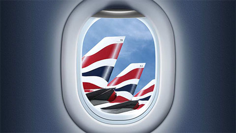 British Airways tailfins seen from an aircraft.