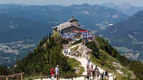 The Kehlsteinhaus (also known as the Eagle's Nest) on top of the Kehlstein at 1.834m is the formerly Hitler's home and southern headquarters, the Eagle's Nest is located close to Berchtesgaden.
