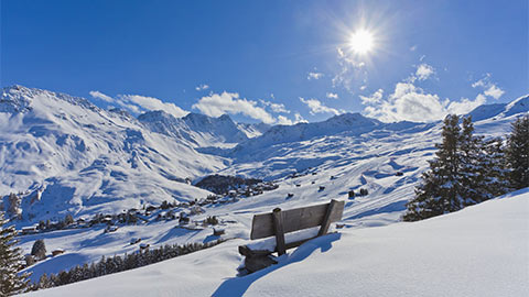 View of mountains covered with snow at Arosa, Switzerland.