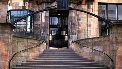 The staircase leading up to Glasgow School of Art.