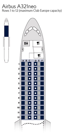 A321 NEO Club Europe seat map.