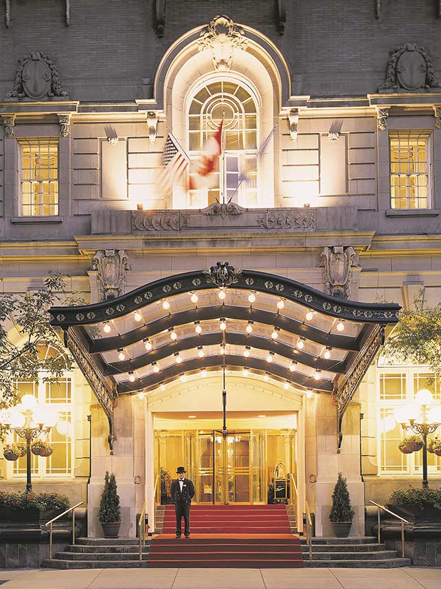 The beautiful grand façade of railway hotel Fairmont Palliser.