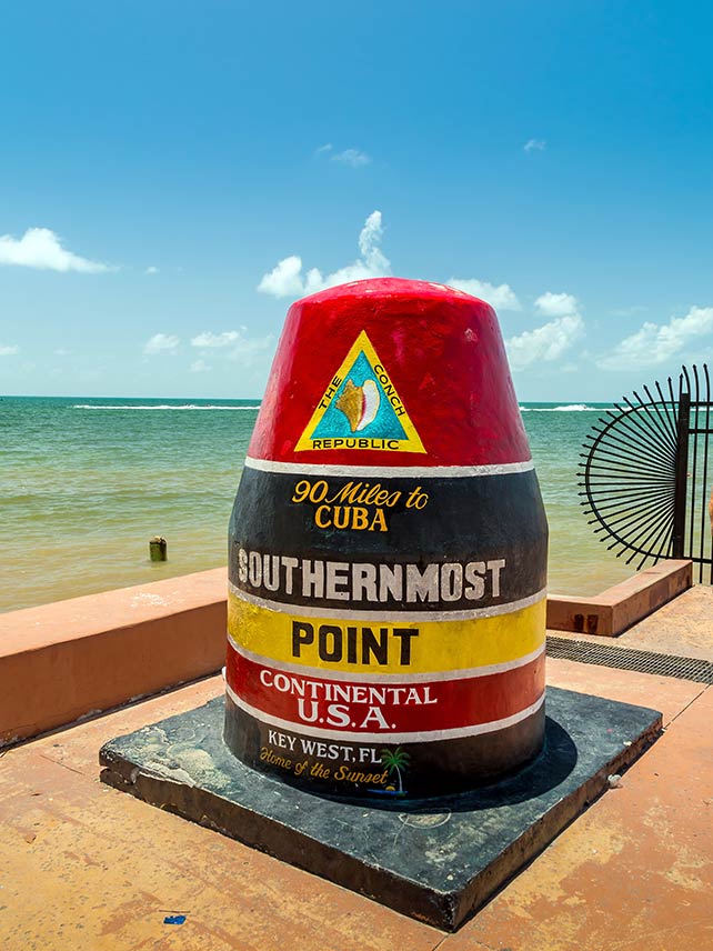 Buoy sign marking the southernmost point on the continental USA in Key West. Photo credit: f11photo