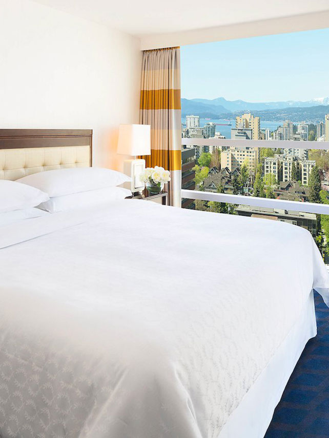Guest room at the Sheraton Vancouver Wall Centre. © Marriott International, Inc.