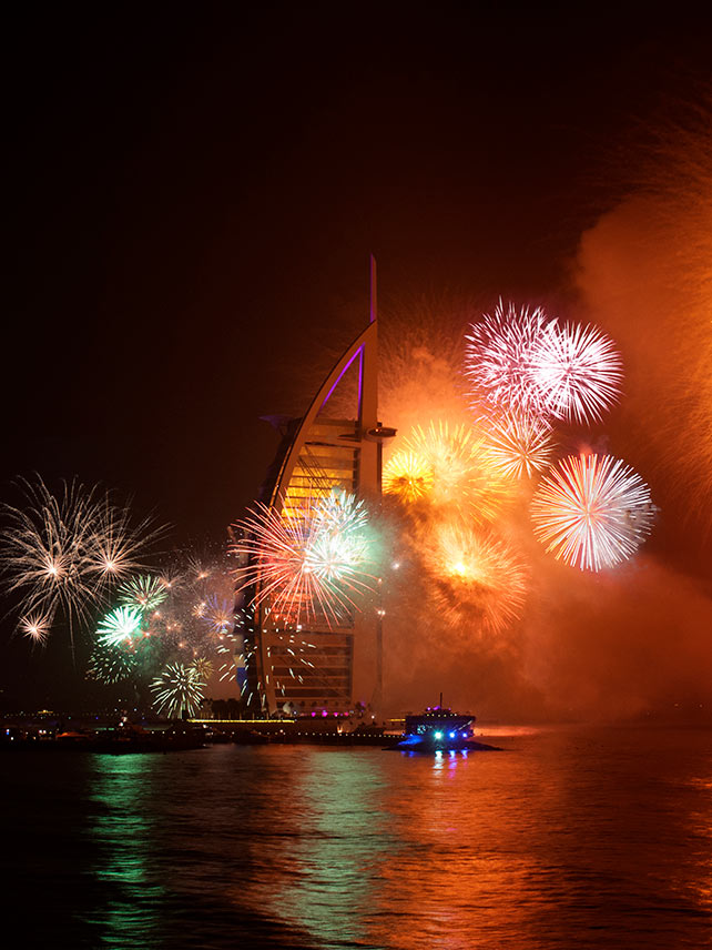 New year celebration's and firework display at Jumeira Beach, Dubai. © shafit
