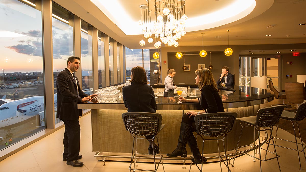 Watch the world go by in the bright bar area with great views of the city.