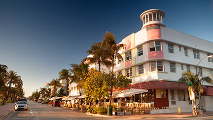 Art deco district of South Beach in Florida USA.