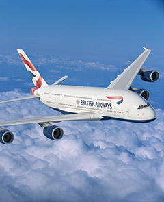 A380-800 flying above the clouds.